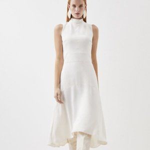White Soft Tailored High Low Midi Dress